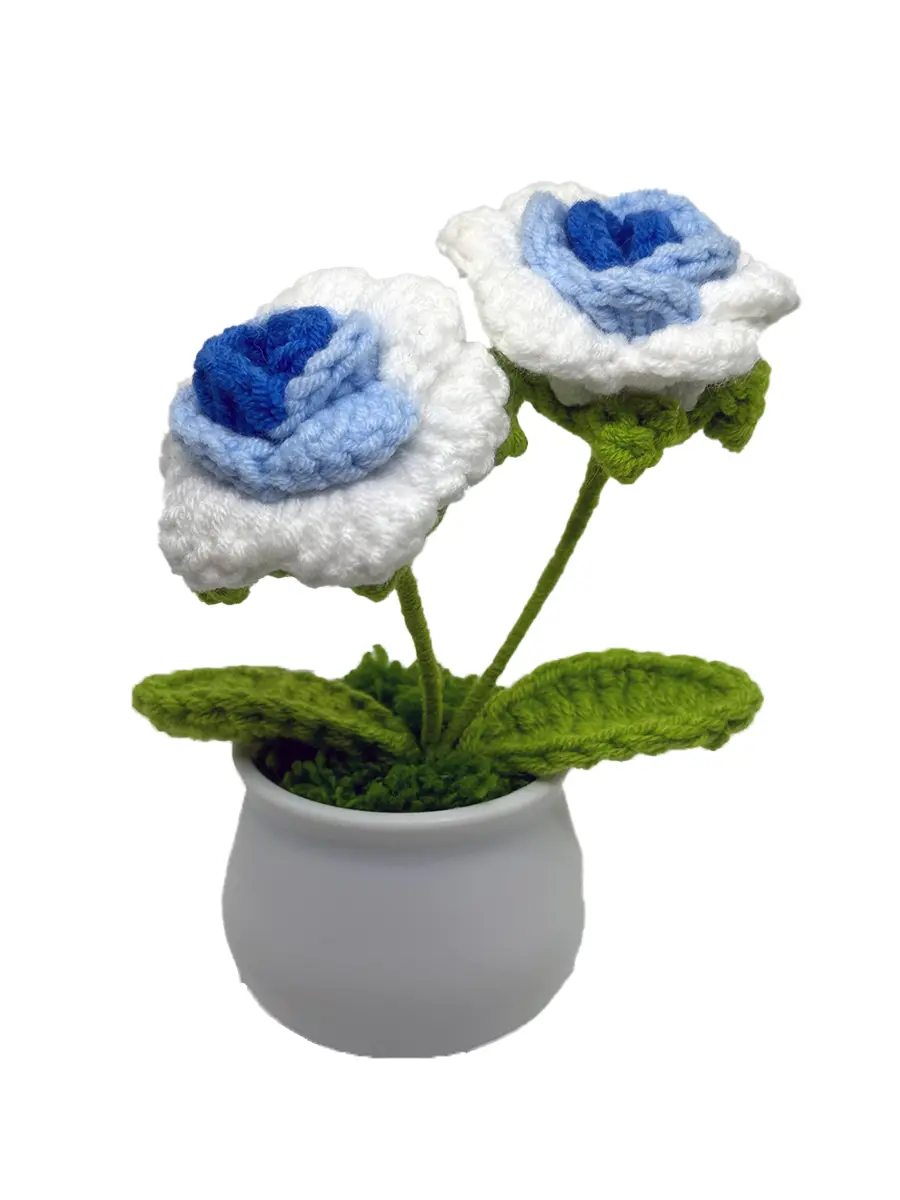 Handmade Crocheted Roses for Home Decor Red, Yellow, Pink, Blue, Multicolored Floral Centerpiece for  Dining Table - Plastic Decorative Flower Pot