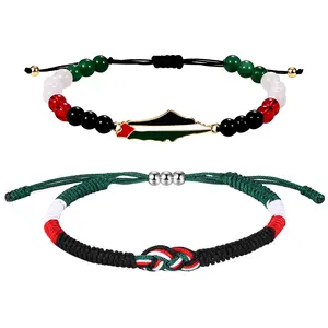Palestine Map Bracelet Sets: Unisex Hand Braided Infinity Country Pride and Lucky Bracelet Adjustable Woven Pull Cord Bracelets with Card
