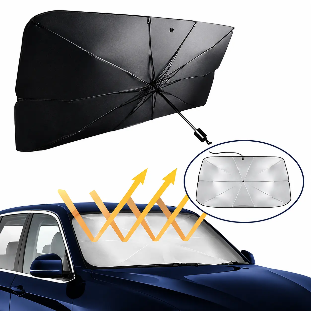 Foldable Portable Car Windshield Sunshade, for Daily Vehicle Parking & Outdoor High-Temp Protection, Windshield Cooling Sun Umbrella, Lightweight Heat Insulation Car Exterior Accessory