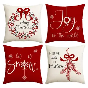 4pcs Christmas pillow cover 18x18 inches, holiday Christmas decoration home sofa cushion cover, New Year decoration room living room sofa bedroom car seat pillowcase, Christmas decoration (without pillow core)