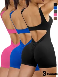Sexy Hollow Out Jumpsuit for Women, Backless Strapless Yoga Fitness Short Pants, Sweat-Wicking Quick-Dry Sportswear