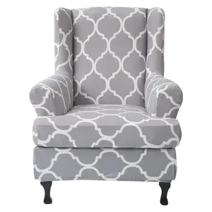 Wing Chair Slipcovers 2 Pieces Stretch Spandex Wingback Chair Covers Sofa Slipcover Printing Wingback Armchair Slipcovers Furniture Protector Couch Soft with Elastic Bottom for Wingback Chairs,03