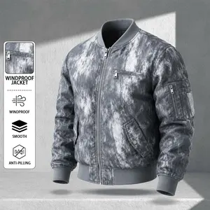 2026 New Men’s distressed tie-dye baseball collar aviator jacket, American retro style with camouflage print, windproof zip-up workwear top for spring/autumn, multi-pocket design, versatile streetwear commuter menswear