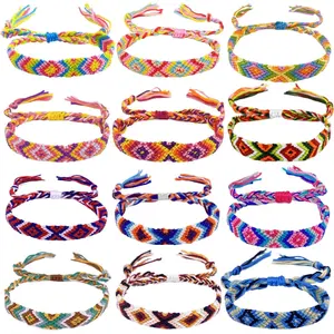 KF5-HBL05  Woven Friendship Bracelets for Kids Girls Wowen, 12 Pack Handmade Adjustable Friendship Bracelet with Knot, Multicolor Braided Bracelets for End of Year Gifts/Birthday Gift/Party Favor