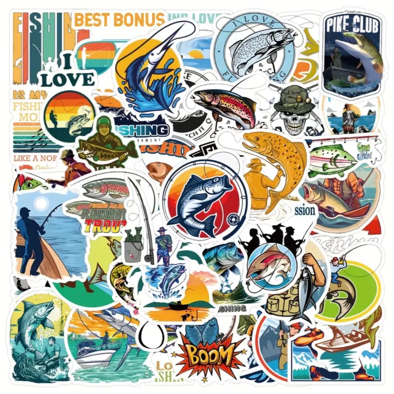 60 Pack of Fishing and Fly Fishing Outdoors Stickers and Decals. Waterproof
