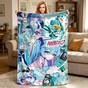 Hatsune Miku Music Anime Throw Blanket | Premium Soft Flannel Fleece for Adults and Children's Blankets | Kid & Adult Cozy Fluffy Blanket for Bedroom, Sofa & Bed | Lightweight Warm Fan Gift