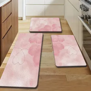 2pcs/3pcs Flannel Kitchen Mat Set, Soft Gradient, Heart Design, Non-Slip, Absorbent, Home Decor