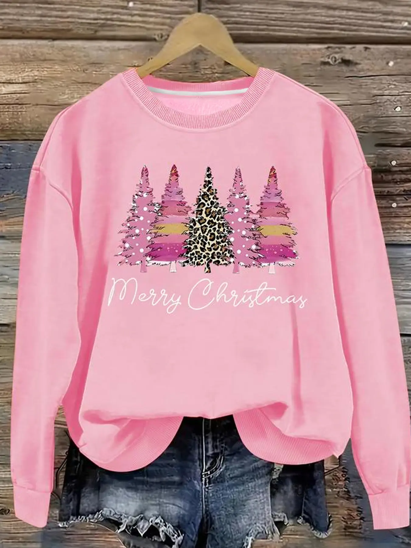 Women's Christmas Tree Print Sweatshirt, Soft Thick Round Neck Pullover, Casual Sporty Style, Perfect for Parties and Outdoor Activities