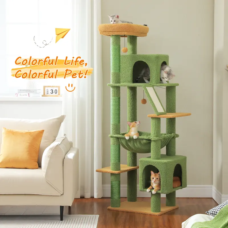 PAWZ Road 71-Inch 6-Tier Multi-Level Cat Tree for Large Cats - Faux-Fur Cover, Metal Frame, Big Hammock, Scratching Posts, Large Top Perch, Replaceable Toys, Safety Climbing Scratcher, 1-Year Warranty #DealsForYouDays