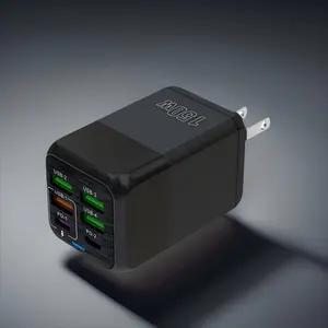 USB C charger module -6-port USB-C wall charger with 1USB+1C fast charging dock adapter and 4 regular ports, suitable for smartphones, mobile phones, and electronic devices Cellphone Black Black