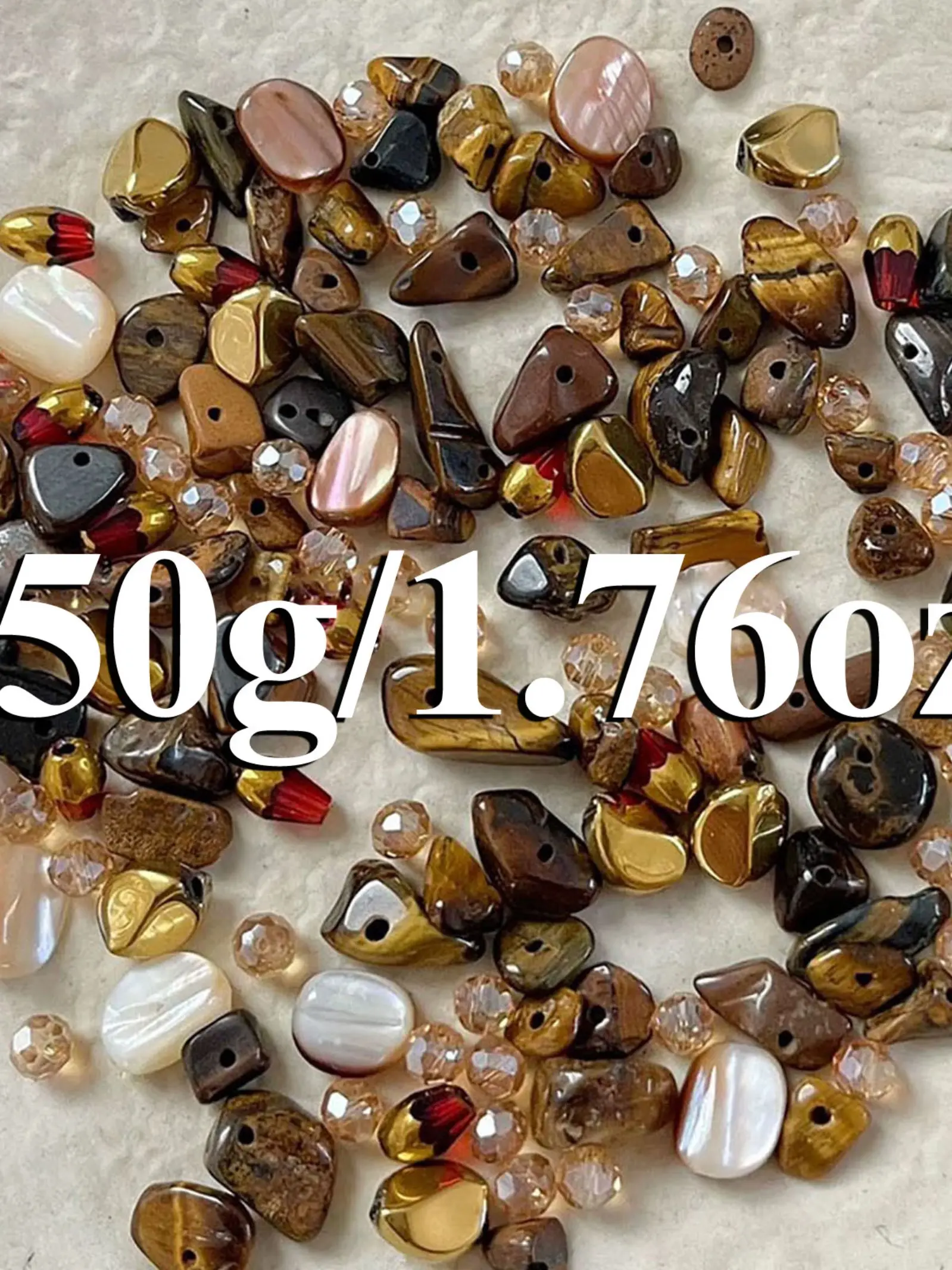 Tiger's Eye Natural Stone & Crystal Glass Beads, 1.76 Oz Mixed Random Beads, Bead Shapes, Ideal for Bracelets, Necklaces, DIY Jewelry Crafts, Jewelry Making Supplies