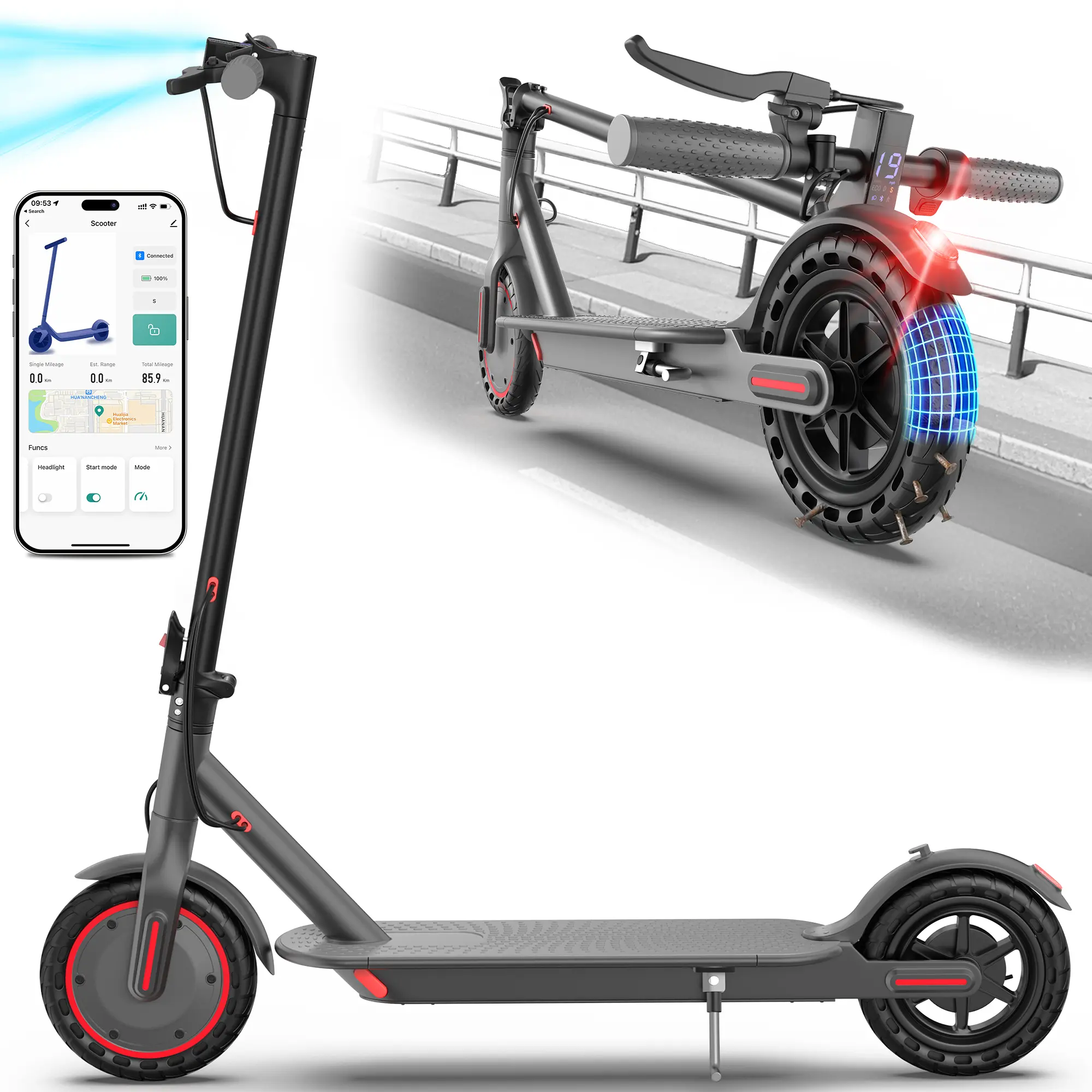 Electric Scooter – 19 MPH Max Speed, 8.5" Honeycomb Solid Tires, 350W Motor, 12 Miles Range, Foldable Commuter Scooter with Dual Braking System & App Control,Suitable for Adults and Teenagers. App Lock Function, electric scooters