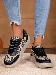 Women's Casual Shoes, Thick Sole Height Increasing, Fashion Leopard Print Platform Sneakers, Comfortable and Stylish Footwear