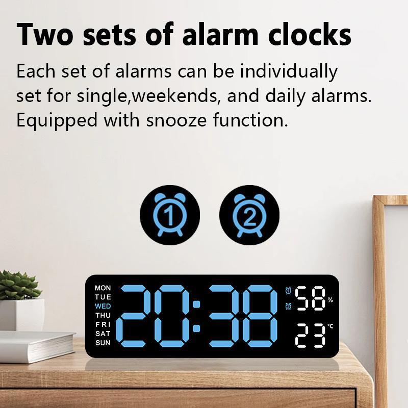 LED Digital Wall Clock Decorative, 10" Digital Alarm Clocks for Bedrooms, Digital Clock Large Display with Temperature/Countdown/Auto Dimmer/Snooze - 12/24H, Modern Wall Clock DigitalLight Set Light Set Blue(White) Decoration Items Home Goods