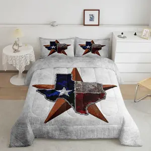 Western Bedding Set,Texas State Flag Comforter Set,Texas Stars Bedding Comforter Sets,Grey Grunge Duvet Insert,Vintage American Flag Down Comforter
