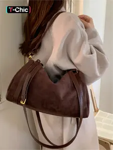 Suede frosted Boston pillow bag, large capacity commuter bowling bag, shoulder crossbody tote bag, zipper closure, suitable for commuting, shopping, leisure travel, work and daily accessories, Hobo crossbody bags