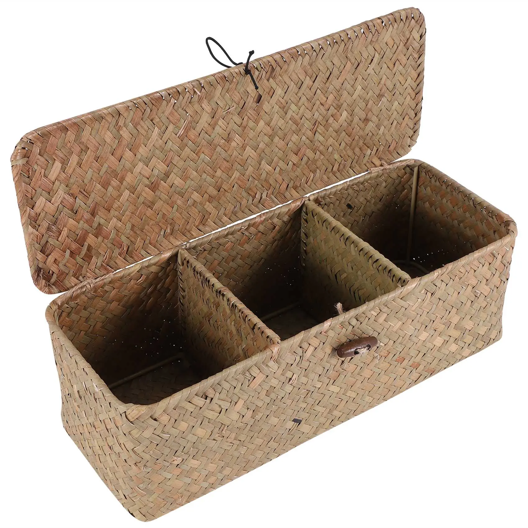 Plaid Hand-Woven Eco-Friendly Durable Rattan Toilet Paper Basket, Rectangular Bamboo-Accent Multi-Compartment 32x12x10 cm Space-Saving Household Storage Organiser for Bathroom Use, On Storage Rack Placement