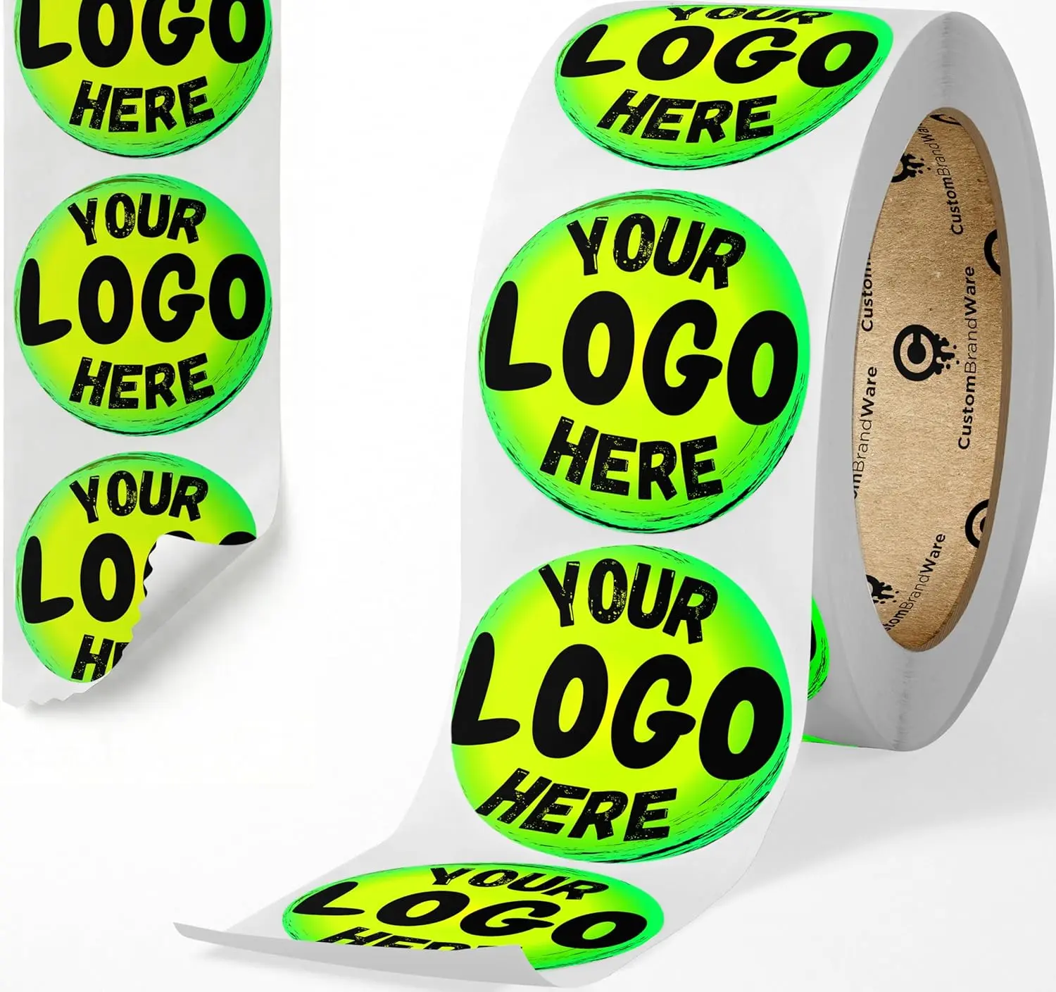 Custom Brand Ware Logo Stickers - Bright Green Round Labels for Personalization and Branding - Ideal for Business and Events