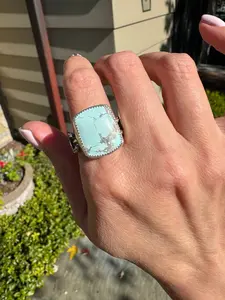 Turquoise Barrel Ring with Horseshoes (Size 9.25)