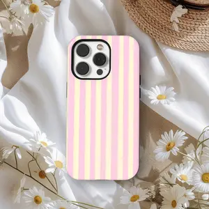 Pink Yellow Striped Phone Case, Soft Coquette Aesthetic Candy Stripe Cover For Iphone 17 16 15 14 13 12 11 Pro Max Xs 7 8 Plus