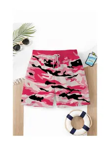 Summer Boys' Camo Print Drawstring Beach Pants, Casual Slim-Fitting Short Pants for Kids, Trendy Swim Trunks for Vacation