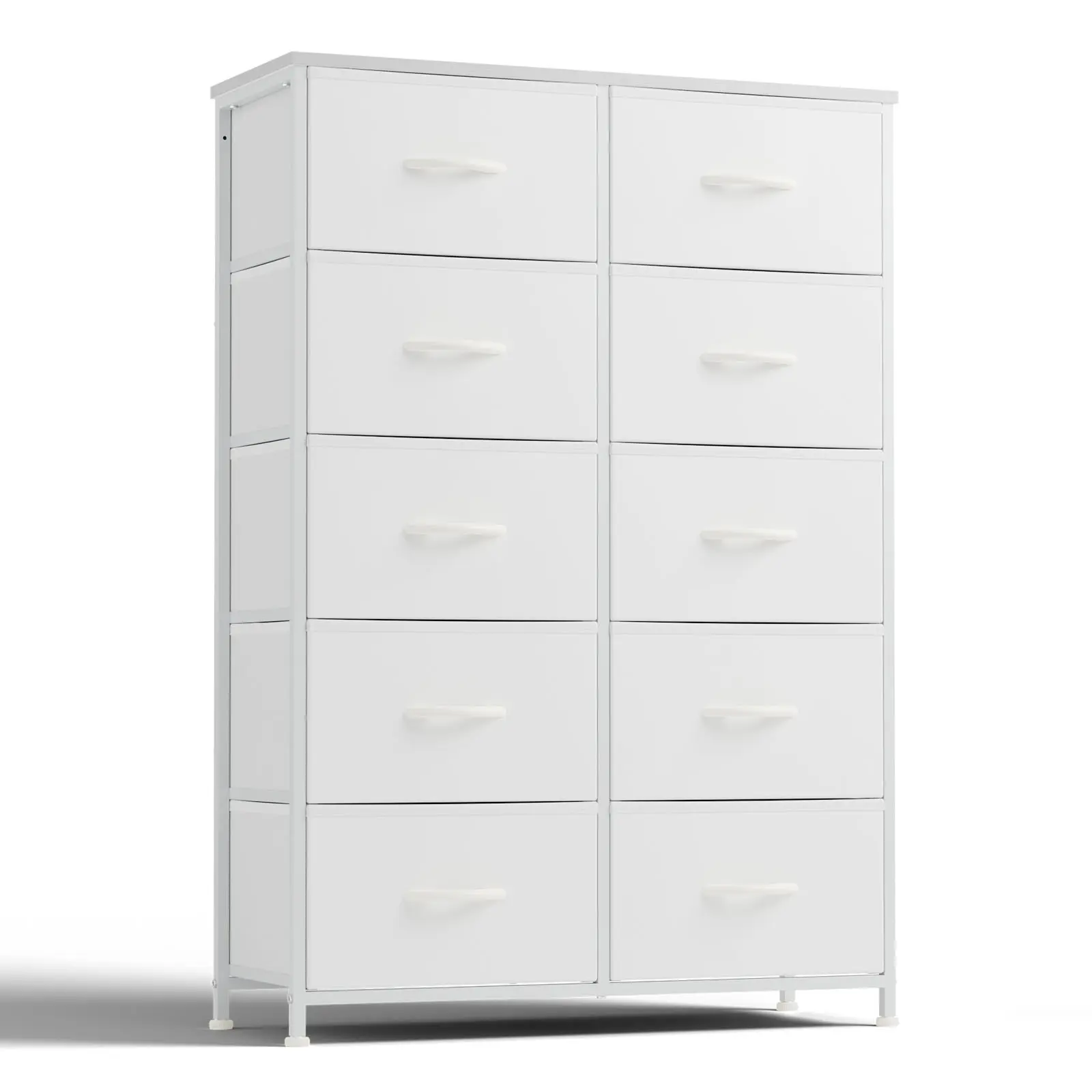 10-Drawer Tall Fabric Drawer Dresser - Vertical Cabinet Bedroom Furniture with Fabric Bins & Wood Top, Multi-Compartment Storage Solution for Bedroom Closet Organization, Drawer Dressers