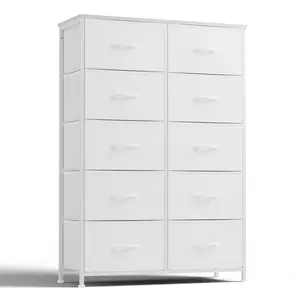 Tall Drawer Organizer Storage Drawers Fabric Storage Tower with 10 Drawers, with Fabric Bin, Wood Top for Bedroom, Closet