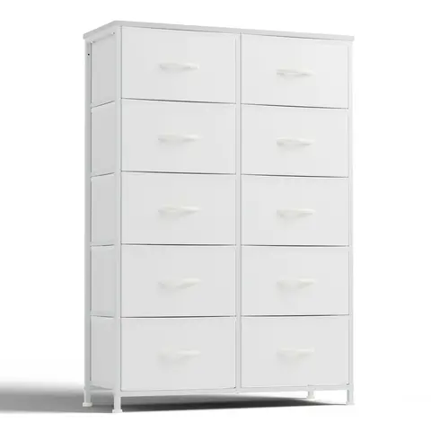 10-Drawer Tall Fabric Dresser with Multiple Storage Drawers - Modern Vertical Storage Cabinet with Fabric Bins, Waterproof Wood Top, Furniture for Small Spaces, Ideal for Bedroom, Closet, Nursery Organization
