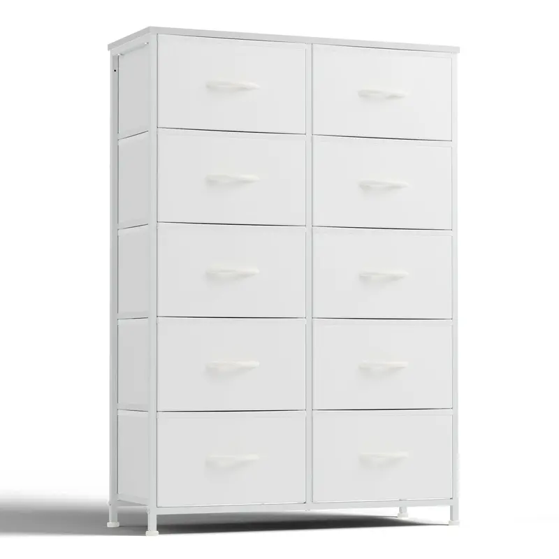10-Drawer Tall Fabric Dresser with Multiple Storage Drawers - Modern Vertical Storage Cabinet with Fabric Bins, Waterproof Wood Top, Furniture for Small Spaces, Ideal for Bedroom, Closet, Nursery Organization