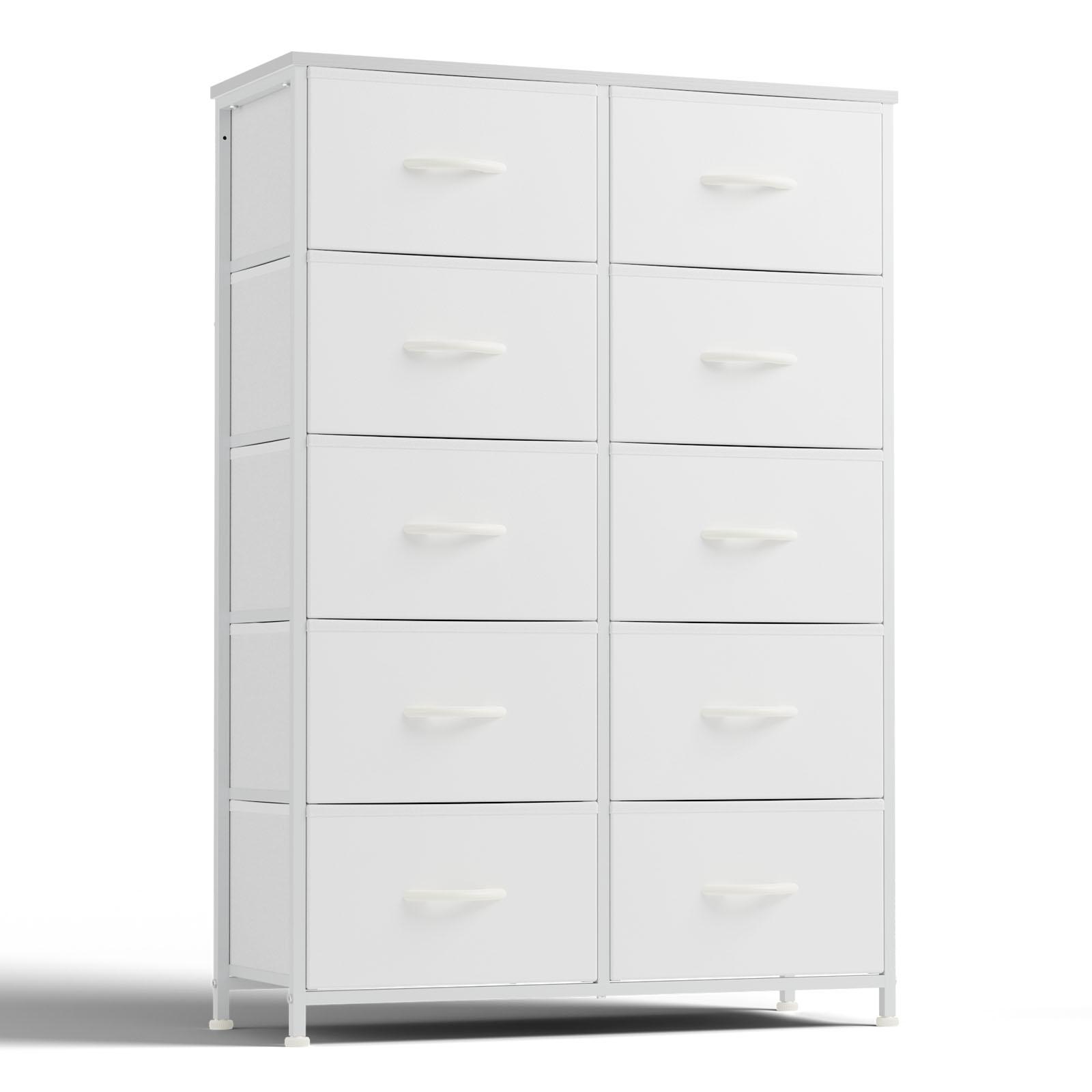 10-Drawer Tall Fabric Drawer Cabinet - Vertical Dresser, Storage Dresser with Fabric Bins & Wood Top for Bedroom Closet Organization, Drawer Organizer Cabinet, Fabric Drawers Dresser