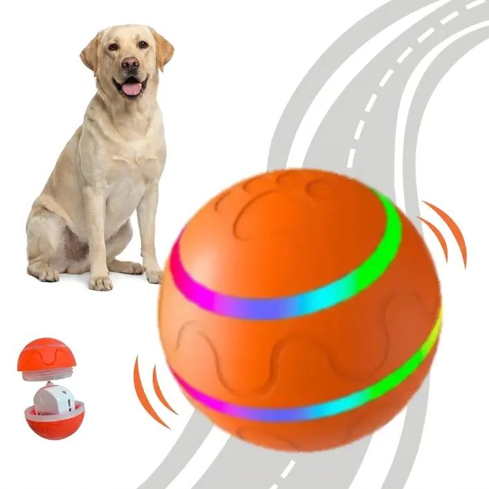 Tough Automatic Rolling Ball Toy - Durable Plastic Ball, Motion-Active Auto-Move USB Rechargeable Gravity Toy with LED Flash for Pet Exercise (Small-Medium-Large Breeds) spinning dog
