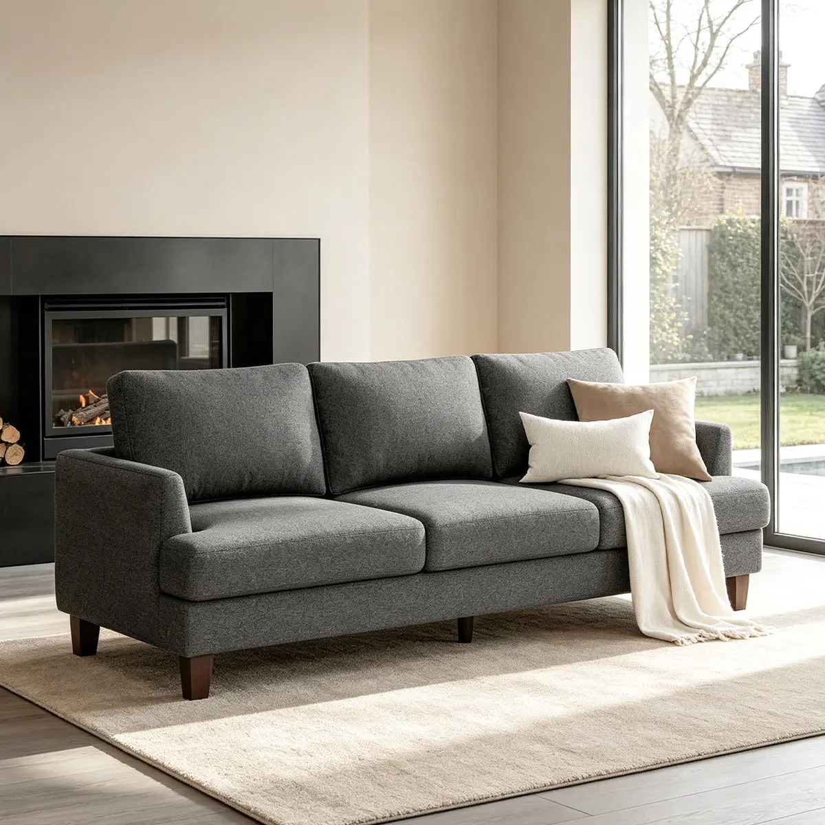 Living&Giving 89" Deep Seat Linen Sofa, Modern 3 Seater Upholstered Couch, Comfy Mid-Century Sofa for Living Room, Apartment & Bedroom