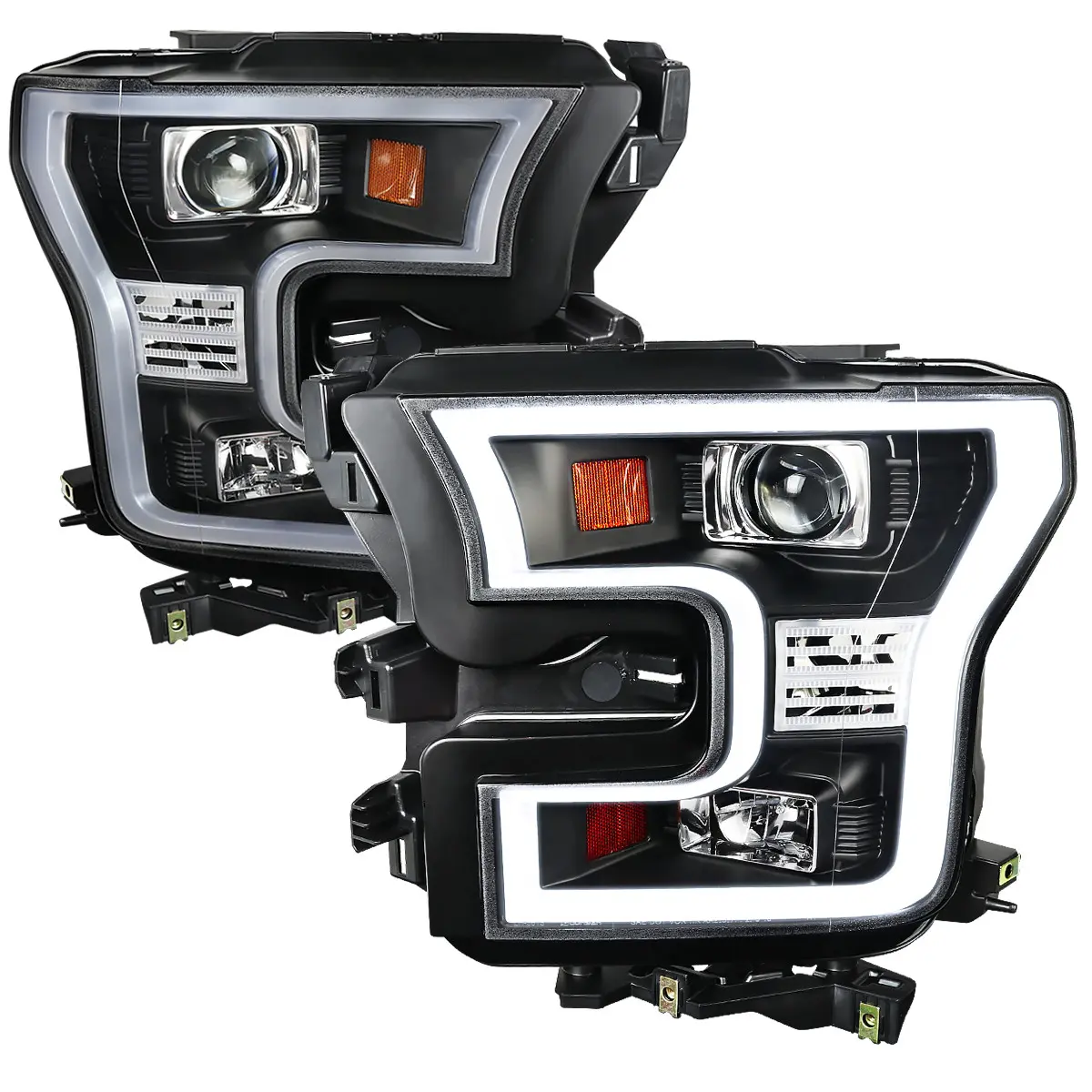 2015-2017 Ford F-150 LED Bar Projector Headlights (Matte Black Housing/Clear Lens)