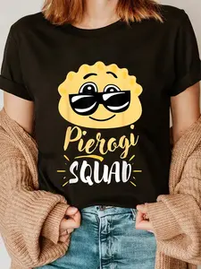 100% Cotton Pierogi - Funny Polish Poland Food Humor T-Shirt Round Neck Short Sleeve T-Shirt Women's Men's Graphic Tee Causal Tops
