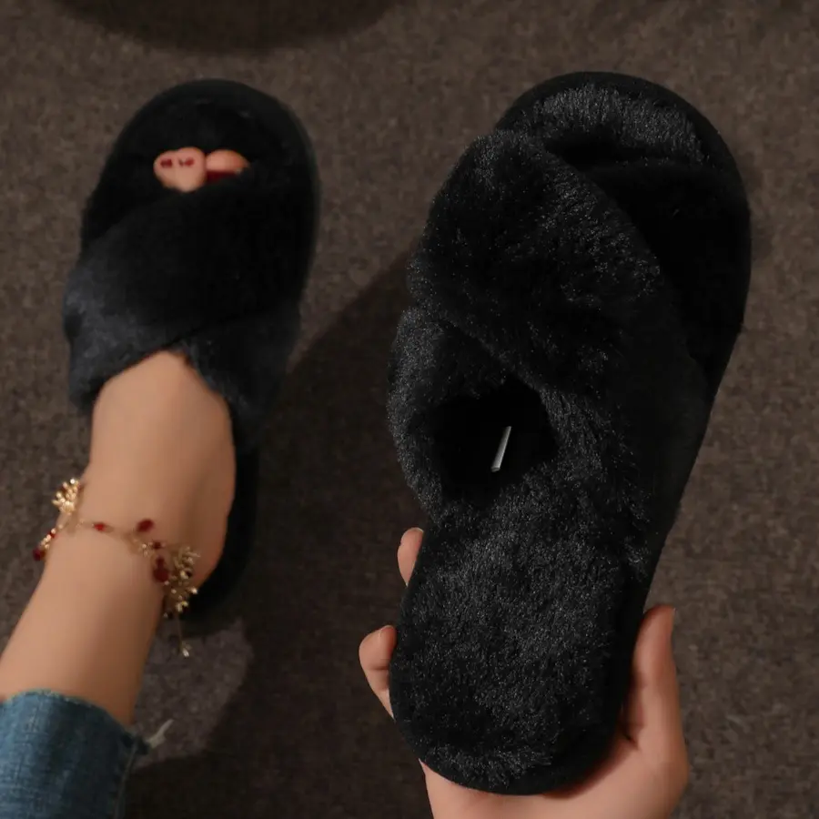Womens Slippers Warm Fussy Flip Flop House Slippers Open Toe Home Slippers