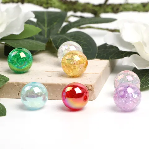 {B46} Acrylic Transparent Decorative Beads with Crackle Burst Look, 100 Pcs to Craft Gift-Ready DIY Supplies for Jewelry Making, Bead Art - Ideal for Necklaces, Bracelets, Gift Giving