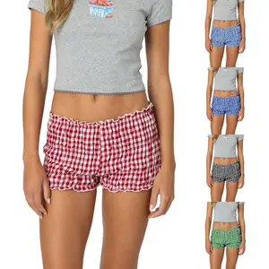 Ladies Female Plaid Shorts, Women Elastic Waist Casual Shorts Summer Streetwear for Daily Date,Womenswear Bottoms