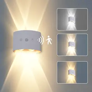 1pc Multi-Use Double Head Light No Cloth Charging Magnetic Sensor Wall Light Spotlight USB Bedside Light, Decorative Wall Light, 3-Color Adjustable LED Night Light with Up/Down Illumination, Rechargeable Wireless Wall Lamp for Bedroom