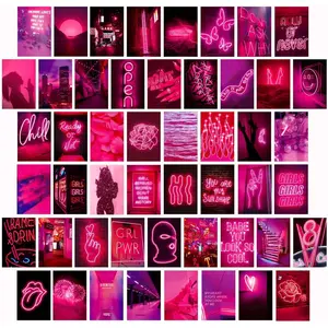 50 PCS Wall Collage Kit Aesthetic Pictures, Pink Neon Room Decor Posters for Room Aesthetic, Dorm Photo Wall Decor for Teen Girls, VSCO Girl Bedroom Decor (4x6 Inch)