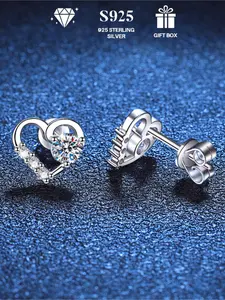 S925 Sterling Silver Heart Shaped Zirconia Earrings, Elegant Style Earrings for Women & Girls, Trendy All-match & Exquisite Jewelry for Birthday Gift, Zircon Stud Earrings