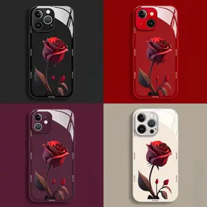 ip15promax One Rose Liquid Glass Case for iP14/13/12 All-Inclusive Anti-Drop Protection Shockproof Cellphone Cover