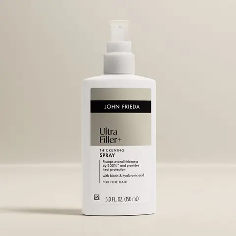 John Frieda ULTRAfiller+ Thickening Spray for Fine Hair, Volumizing Hair Spray, with Biotin and Hyaluronic Acid, 5 Fl Oz