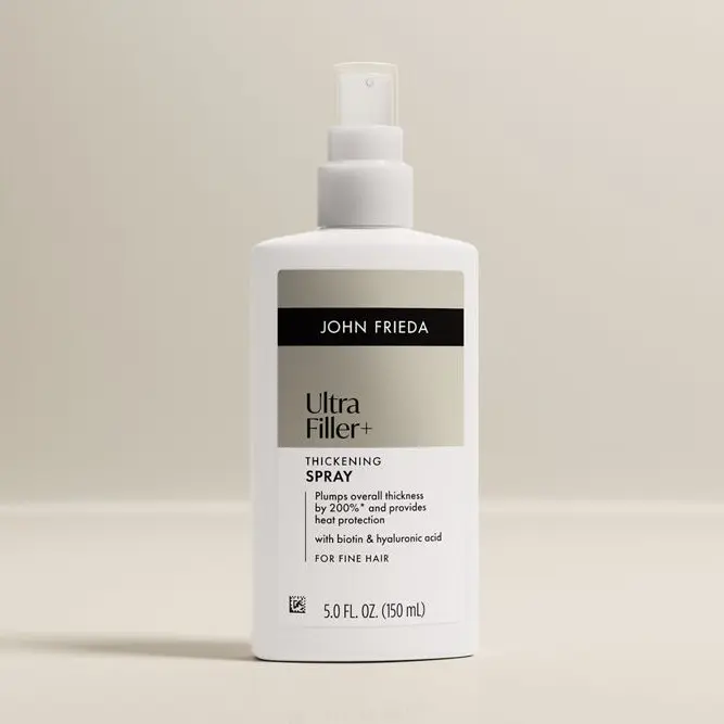 John Frieda ULTRAfiller+ Thickening Spray for Fine Hair, Volumizing Hair Spray, with Biotin and Hyaluronic Acid, 5 Fl Oz