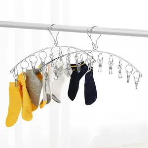 Clothes Hanger with 10 Clips, Stainless Steel, Windproof, for Drying Socks, Bras, Underwears, Baby Clothes, Hats, Scarfs, Towels, Pants, and Gloves, Set of 6 Deals For You Days Hanging Metal