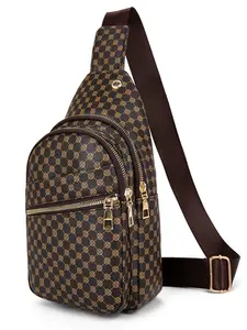 Vintage Print PU Fabric Multi-Pocket Chest Bag for Women, Unisex Front Pouch for Phone, Ideal for Work School Travel