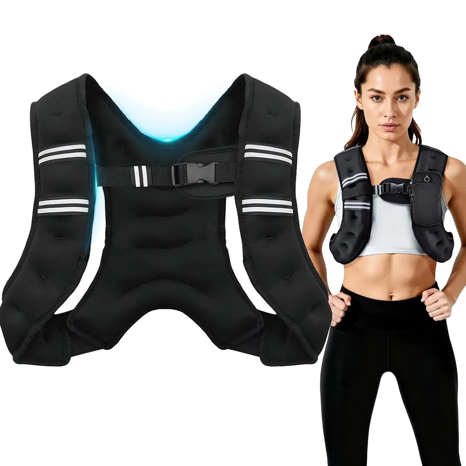 Adjustable Iron Weighted Vest, H-Shape Design with Reflective Straps and Storage, for Home Running Fitness Training