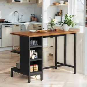 43.3inch Kitchen Island with Storage Rack - High Dining Table, Engineered Wood and Metal Frame, Open Storage and Movable Wheels Suitable for Kitchen or Dining Room, Modern Design