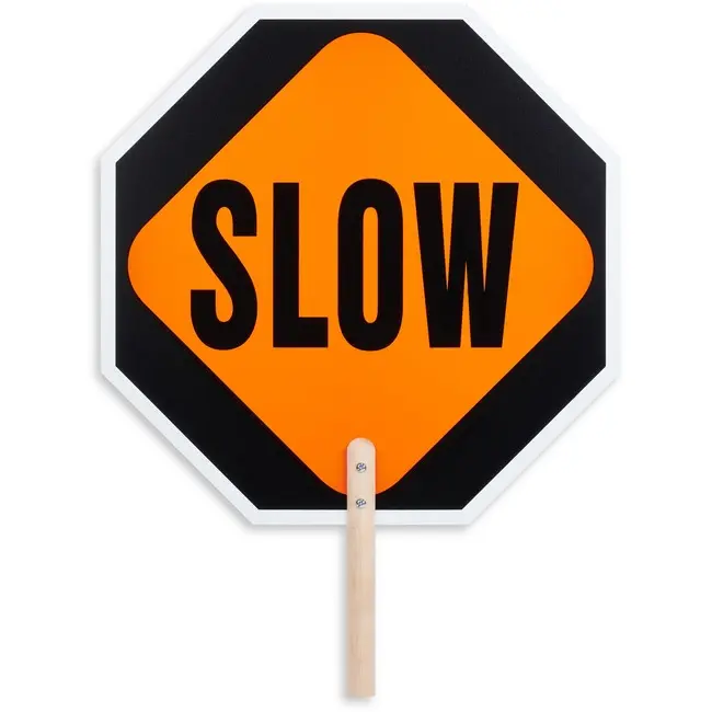 Tatco TCO17530 Wooden Lightweight 0.2x18 in. 2-Sided Handheld Stop & Slow Sign with Carry Handle, Weatherproof for Home Supplies, Traffic Control Use