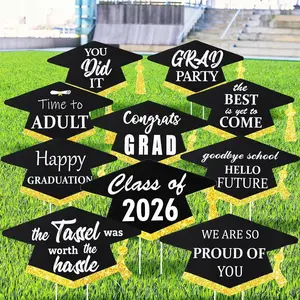 2026 Graduation Yard Sign Set, Class of 2026 Banner Backdrop, Congrats Grad Decoration with Stakes, Outdoor Lawn Signs for Parties