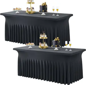 Black 6FT Spandex Tablecloth for 6FOOT Rectangle Tables, 2 Pack Stretchy Wrinkle Free Table Cloths for Parties Wedding Birthday  Shower